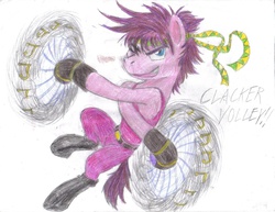 Size: 1642x1269 | Tagged: safe, artist:semijuggalo, pony, clackers, crossover, jojo's bizarre adventure, joseph joestar, ponified, solo, traditional art