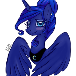 Size: 3000x3000 | Tagged: safe, artist:katkakakao, princess luna, g4, alternate hairstyle, blushing, female, high res, solo, spread wings