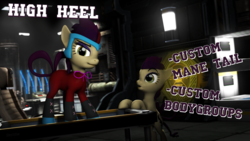 Size: 3840x2160 | Tagged: safe, artist:sindroom, high heel, earth pony, pony, g4, 3d, downloadable, gmod, high res, looking at you, oooooh, source filmmaker, source filmmaker resource, table, text