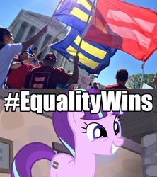 Size: 680x765 | Tagged: safe, starlight glimmer, human, g4, the cutie map, adventure in the comments, equal cutie mark, equality, flag, gay pride, hashtag, image macro, irl, irl human, lovewins, meme, photo, pride, reference, united states