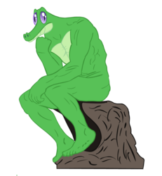 Size: 1000x1080 | Tagged: safe, artist:klystron2010, gummy, alligator, reptile, anthro, plantigrade anthro, g4, slice of life (episode), anthro pets, gummy the deep thinker, male, solo, the thinker