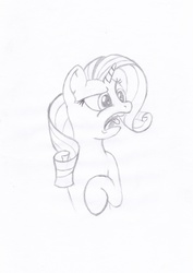 Size: 2904x4104 | Tagged: safe, artist:coltboy, rarity, g4, bust, disgusted, female, frown, glare, lineart, monochrome, open mouth, pencil drawing, simple background, solo, tongue out, traditional art, white background