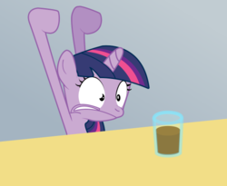 Size: 550x450 | Tagged: safe, twilight sparkle, g4, chocolate milk, exploitable meme, glass, meme, pure unfiltered evil, spilled milk, the power of christ compels you