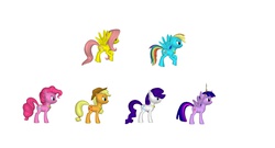 Size: 2692x1452 | Tagged: safe, applejack, fluttershy, pinkie pie, rainbow dash, rarity, twilight sparkle, alicorn, pony, g4, elements of harmony, female, mane six, mare, twilight sparkle (alicorn)