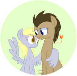 Size: 1024x1014 | Tagged: safe, artist:yaco, derpy hooves, doctor whooves, time turner, earth pony, pony, g4, female, heart, hug, male, mare, ship:doctorderpy, shipping, stallion, straight, winghug