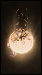 Size: 1830x3230 | Tagged: safe, artist:ventious, part of a set, princess celestia, alicorn, pony, g4, cosmic egg, eyes closed, female, hatching, solo, tangible heavenly object