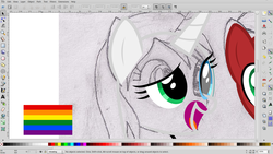 Size: 1366x768 | Tagged: safe, artist:parclytaxel, oc, oc only, pony, unicorn, flag, gay marriage, inkscape, linux, screenshots, smiling, solo, trace, trisquel, vector, wip
