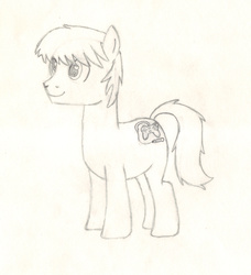Size: 1883x2064 | Tagged: safe, artist:chronicle23, oc, oc only, earth pony, pony, male, monochrome, pencil drawing, solo, stallion, three quarter view, traditional art