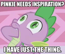 Size: 578x482 | Tagged: safe, edit, edited screencap, screencap, spike, dragon, g4, inspiration manifestation, party pooped, the ticket master, cropped, image macro, male, meme, solo