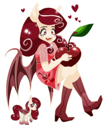 Size: 1927x2362 | Tagged: safe, artist:clarichi, oc, oc only, oc:cherri crimzon, bat pony, anthro, ambiguous facial structure, anthro ponidox, heart, heart eyes, solo, wingding eyes