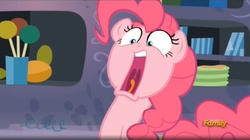 Size: 1649x923 | Tagged: safe, screencap, pinkie pie, g4, party pooped, faic, female, frown, mawshot, open mouth, solo, tongue out, uvula, wide eyes