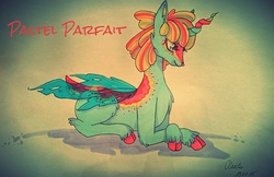 Size: 3326x2160 | Tagged: safe, artist:clarichi, oc, oc only, oc:pastel parfait, original species, high res, solo