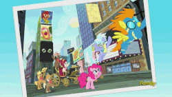 Size: 500x281 | Tagged: safe, screencap, blaze, caboose, cherry jubilee, cloudchaser, evening star, full steam, lonely hearts, natural act, northern song, pinkie pie, promontory, spitfire, strawberry fields, pony, g4, party pooped, abbey road, animated, discovery family, discovery family logo, drums, george harrison, guitar, john lennon, microphone, musical instrument, paul mccartney, photo, pinko starr, ponified, reference, ringo starr, sgt. pepper, sgt. pepper's lonely hearts club band, the beatles, wonderbolts
