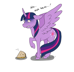 Size: 1308x1276 | Tagged: safe, artist:mattsykun, twilight sparkle, alicorn, pony, g4, party pooped, ..., 2spooky, ears back, female, fluffy, food, gritted teeth, mare, quesadilla, raised hoof, scared, solo, spread wings, sweat, that was fast, they're just so cheesy, twilight sparkle (alicorn), unshorn fetlocks, wide eyes