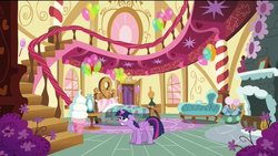 Size: 1920x1080 | Tagged: safe, screencap, twilight sparkle, alicorn, pony, g4, party pooped, female, mare, pinkie's room, solo, sugarcube corner, twilight sparkle (alicorn)