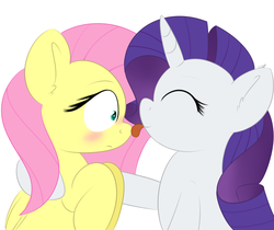 Size: 2044x1718 | Tagged: safe, artist:icy wings, fluttershy, rarity, g4, blushing, cute, female, lesbian, licking, ship:flarity, shipping, tongue out