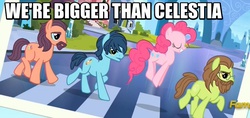 Size: 790x374 | Tagged: safe, edit, edited screencap, screencap, lonely hearts, northern song, pinkie pie, strawberry fields, earth pony, pony, g4, party pooped, season 5, abbey road, background pony, caption, crystal empire, female, george harrison, image macro, john lennon, male, mare, meme, paul mccartney, pinko starr, ponified, pronking, simpsons did it, stallion, text, the beatles, the simpsons