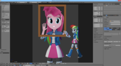 Size: 900x488 | Tagged: safe, artist:creatorofpony, artist:masiong, pinkie pie, rainbow dash, equestria girls, g4, 3d, blender, boots, clothes, clothes swap, cosplay, costume swap, frame, shoes