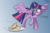 Size: 1377x898 | Tagged: safe, artist:varemia, twilight sparkle, alicorn, pony, g4, my little pony: friendship is magic, party pooped, female, floppy ears, gritted teeth, mare, quesadilla, raised hoof, scared, solo, spread wings, they're just so cheesy, twilight sparkle (alicorn)