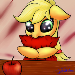 Size: 3543x3543 | Tagged: safe, artist:elzzombie, applejack, g4, apple, cute, female, high res, jackabetes, pillow, solo