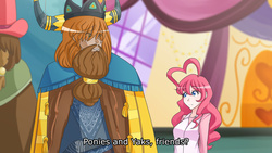 Size: 1280x720 | Tagged: safe, artist:jonfawkes, pinkie pie, prince rutherford, human, yak, g4, party pooped, ahoge, humanized, scene interpretation