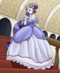 Size: 2700x3300 | Tagged: dead source, safe, artist:toughset, rarity, anthro, g4, breasts, busty rarity, cleavage, clothes, dress, evening gloves, female, gloves, high res, solo, wink