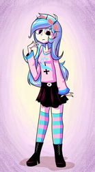 Size: 1069x1920 | Tagged: safe, artist:roastedstix, trixie, human, g4, abstract background, clothes, female, humanized, pastel goth, skirt, solo