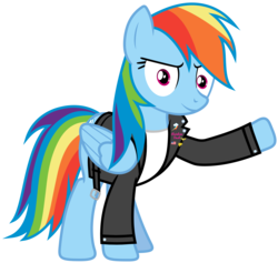 Size: 10400x9840 | Tagged: safe, artist:blackgryph0n, artist:dasprid, artist:racefox, artist:sebisscout1997, edit, rainbow dash, g4, 50's fashion, 50s, absurd resolution, clothes, female, greaser, jacket, leather jacket, rainbow dash always dresses in style, simple background, solo, transparent background, vector