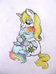 Size: 3000x4000 | Tagged: safe, artist:freakyfredover9000, prince blueblood, rainbow dash, g4, female, male, ship:bluedash, shipping, straight, traditional art