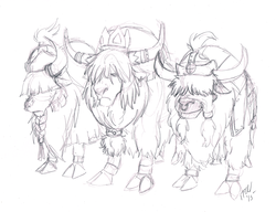 Size: 1280x983 | Tagged: safe, artist:carnivorouscaribou, prince rutherford, yak, g4, party pooped, cloven hooves, male, monochrome, pencil drawing, simple background, sketch, traditional art, white background