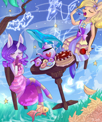 Size: 1280x1524 | Tagged: safe, artist:yanshiki, applejack, rarity, anthro, g4, alice in wonderland, clothes, dress