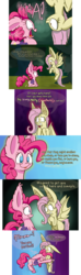 Size: 1280x4314 | Tagged: safe, artist:heir-of-rick, fluttershy, pinkie pie, miss pie's monsters, g4, comic, dialogue, flutterbat, hug, scared, smiling, species swap, tongue out