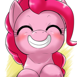 Size: 1000x1000 | Tagged: dead source, safe, artist:ushiro no kukan, pinkie pie, g4, blushing, bust, cute, diapinkes, eyes closed, female, grin, ponk, portrait, smiling, solo
