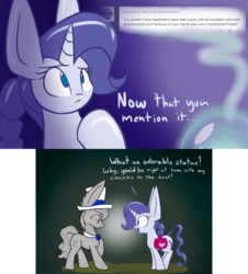 Size: 1000x1104 | Tagged: safe, artist:heir-of-rick, doctor whooves, rarity, time turner, crystal pony, golem, pony, miss pie's monsters, g4, animated in description, clarity, comic, saddle bag, species swap, statue, tumblr, weeping angel