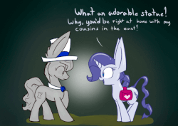 Size: 712x504 | Tagged: safe, artist:heir-of-rick, doctor whooves, rarity, time turner, crystal pony, pony, miss pie's monsters, g4, animated, clarity, species swap, statue, weeping angel