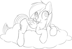 Size: 1035x708 | Tagged: safe, artist:mcsadat, rainbow dash, g4, cloud, female, grayscale, monochrome, solo