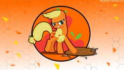 Size: 2560x1440 | Tagged: safe, artist:firestorm-can, artist:knistern, edit, applejack, g4, cutie mark, hat, hexagon, vector, wallpaper, wallpaper edit