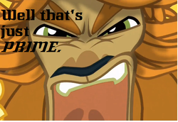 Size: 512x352 | Tagged: safe, edit, edited screencap, screencap, prince rutherford, yak, g4, party pooped, actor allusion, beast wars, garry chalk, male, open mouth, parody, solo, text, transformers