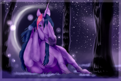 Size: 1800x1200 | Tagged: safe, artist:scutterland, twilight sparkle, g4, female, forest, hoers, night, realistic, solo