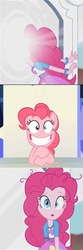 Size: 309x927 | Tagged: safe, pinkie pie, equestria girls, g4, my little pony equestria girls: rainbow rocks, my little pony: friendship is magic, party pooped, exploitable meme, meme, pinkie sticks her face into the portal meme, slasher smile