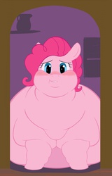 Size: 820x1280 | Tagged: safe, artist:stonershy, pinkie pie, earth pony, pony, g4, bingo wings, blushing, chubby cheeks, doorway, double chin, fanfic art, fat, female, flabby chest, huge belly, morbidly obese, neck roll, obese, piggy pie, pudgy pie, solo, story included, stuck