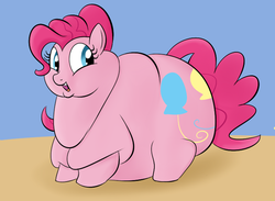 Size: 725x532 | Tagged: safe, artist:astr0zone, pinkie pie, earth pony, pony, g4, balloonbutt, bingo wings, chubby cheeks, double chin, fat, female, happy, neck roll, obese, piggy pie, pudgy pie, rolls of fat, solo