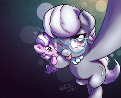 Size: 1920x1548 | Tagged: safe, artist:tadashi--kun, diamond tiara, silver spoon, earth pony, pony, g4, :p, belly button, blushing, chest fluff, cute, doll, female, filly, glasses, jewelry, necklace, selfie, silverbetes, solo, tongue out, wink