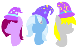 Size: 815x525 | Tagged: safe, artist:irina2005, fuchsia blush, lavender lace, trixie, pony, equestria girls, g4, my little pony equestria girls: rainbow rocks, equestria girls ponified, female, human pony trixie, minimalist, ponified, trixie and the illusions