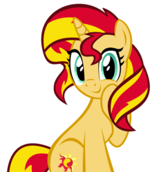 Size: 839x952 | Tagged: safe, artist:kuren247, sunset shimmer, pony, unicorn, g4, cute, female, looking at you, shimmerbetes, simple background, smiling, solo, transparent background, vector