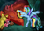 Size: 1422x1000 | Tagged: safe, artist:scootiebloom, basil, pinkie pie, rainbow dash, dragon, earth pony, pegasus, pony, g4, butt, dragon hoard, dragonsneeze, female, gold, hoard, incoming prank, male, mare, plot, prank, sleeping, spread wings, this will end in fire, this will end in incineration, this will end in tears and/or death, too dumb to live, treasure, underhoof