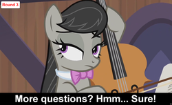 Size: 1600x973 | Tagged: safe, octavia melody, earth pony, pony, comic:celestia's servant interview, g4, caption, cello, cs captions, female, interview, mare, musical instrument, solo