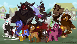 Size: 1382x791 | Tagged: safe, artist:altalamatox, oc, oc only, breezie, centaur, changeling, dragon, earth pony, pegasus, pony, unicorn, breezie oc, centaur oc, ocs everywhere