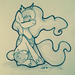 Size: 1280x1275 | Tagged: safe, artist:shyshyoctavia, princess luna, g4, female, monochrome, smiling, solo, traditional art