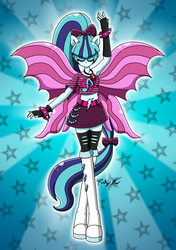 Size: 1238x1761 | Tagged: safe, artist:drinkyourvegetable, sonata dusk, equestria girls, g4, alternate design, armpits, belly button, clothes, female, fin wings, midriff, ponied up, skirt, solo